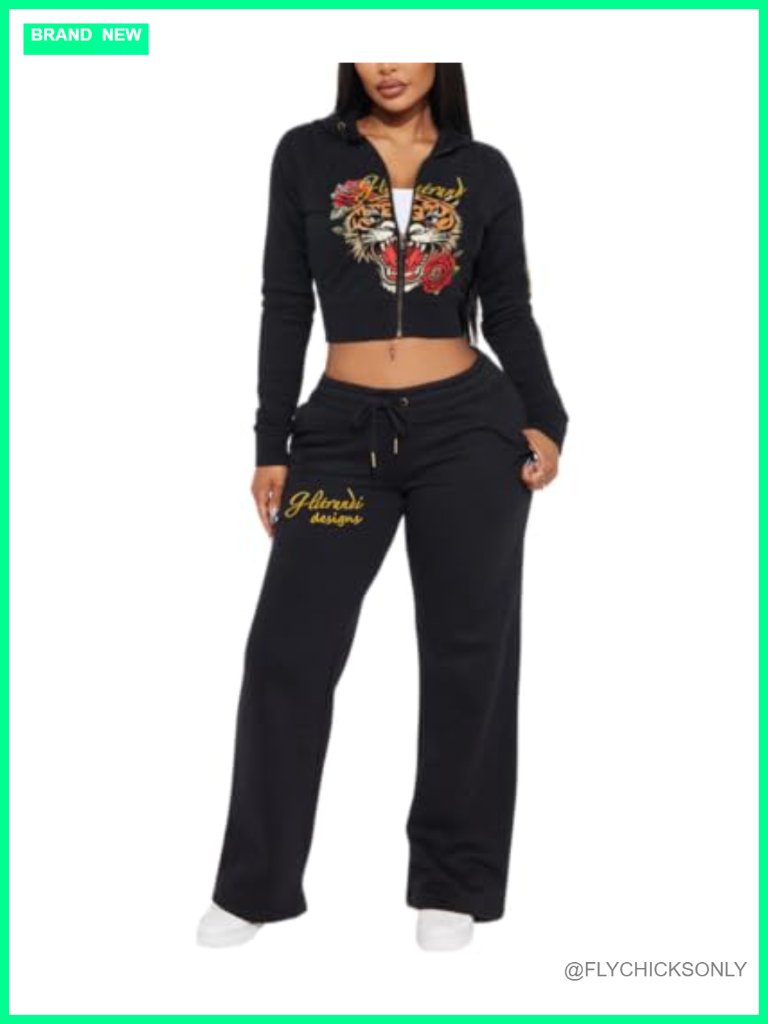Women's Printed Crop Hoodie And Jogger Set - 2 Piece Tracksuit